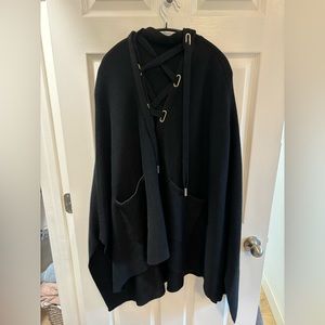 Maje Paris black million lace-up hooded poncho cape